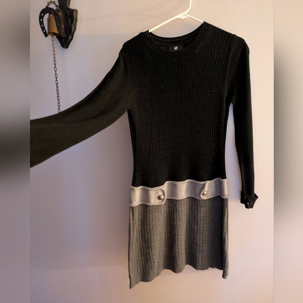 iZ Byers Knitted MIDI Sweater Dress Black And Gray Large - Picture 2 of 5